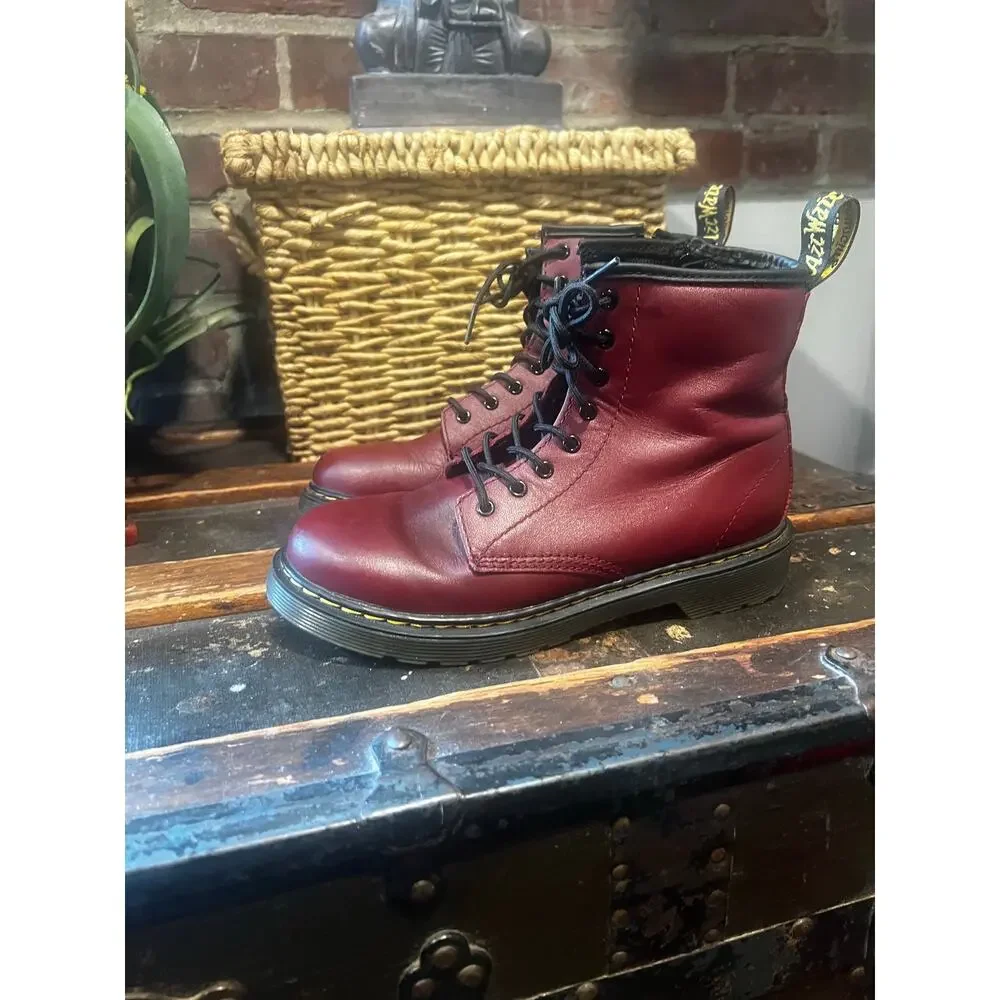 Dr. Martens Youth 1460 Softy T Cherry Red Leather Side Zip Boots Size 4